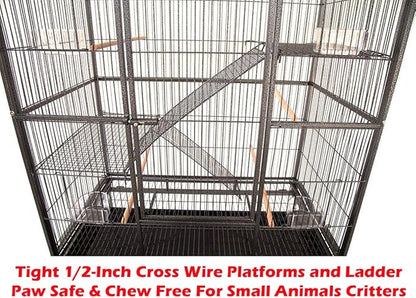 54" LARGE Wrought Iron 4-Level Chew-Proof Tight 1/2-inch Wire Spacing Ferret Squirrel Chinchilla Sugar Glider Rat Mice Rabbit Hamster Critter Home Cage Easy Clean Pull Out Tray Removable Rolling Stand