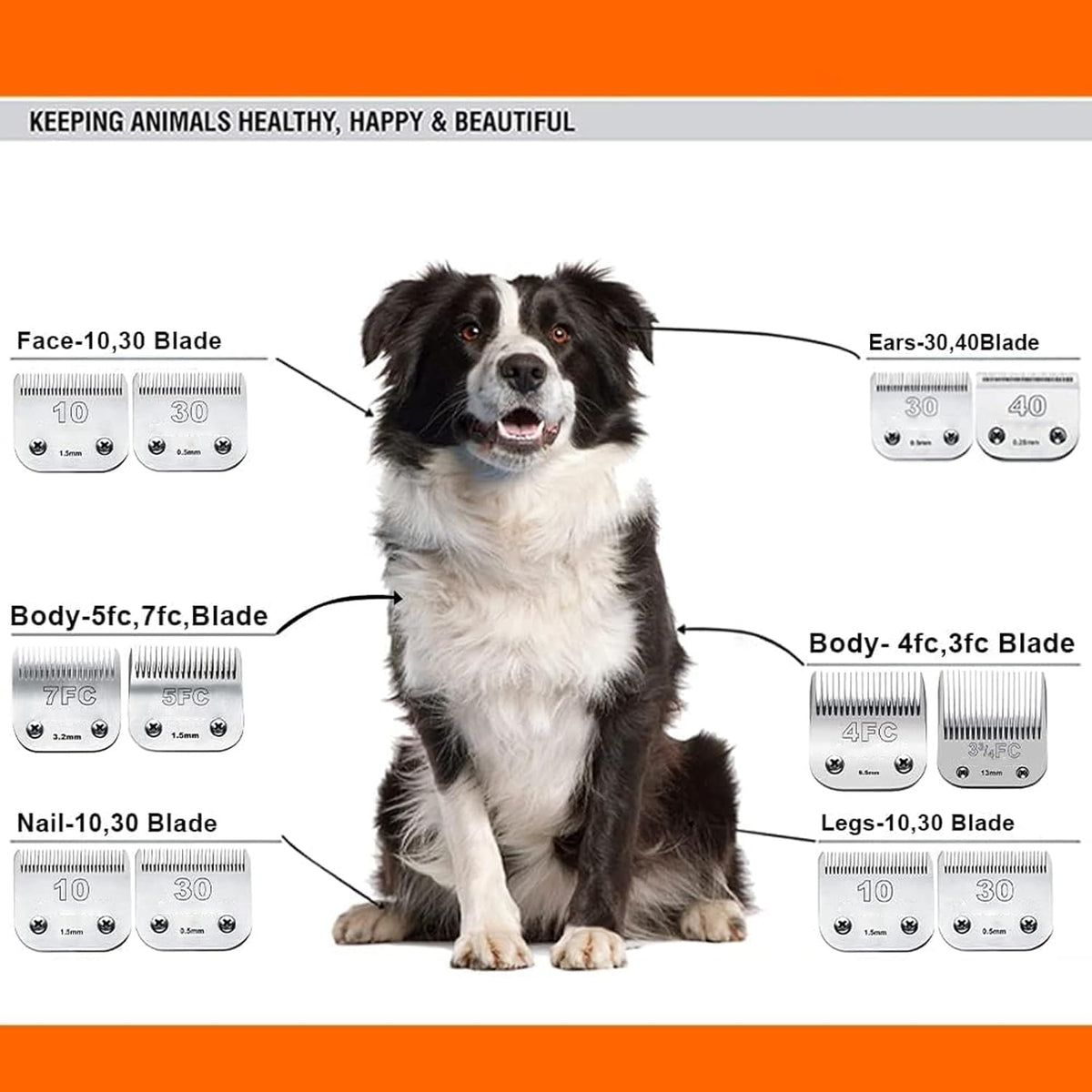 5PACK Dog Grooming Clipper Replacement Blades Compatible with Andis Pet Clipper/Oster A5/Wahl KM Series Dog Clipper with Ceramic Blade & Stainless Steel Blade (#10+5FC+7FC+3FC+4FC)