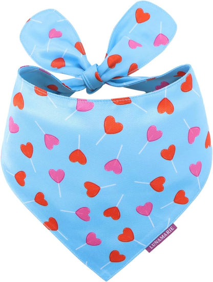 LunaMarie - Luxury Pet Birthday Bandanas -Premium & Silky Poly Fabric | 100% Handmade | Custom Shape Dual Layered (LoviePop, Large)