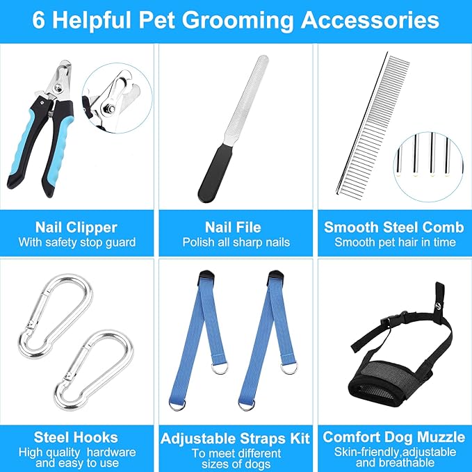 Dog Grooming Hammock, Pet Grooming Harness for Dogs&Cats, Multi Hammock Restraint Bag with Adjustable Grooming Loop/Stainless D-Hooks/Nail Clippers/Trimmer/Nail File for Pet Nail Trimming, Care (M)