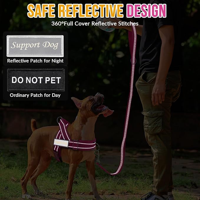 SlowTon No Pull Dog Harness with Front Clip - Heavy Duty, Soft Padded | Neck & Chest Adjustable, Tactical Pet Vest and Leash Set for Large Medium Sized Dogs, for Easy Walk & Training, Fuchsia M