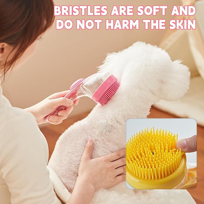 Pet Bath Brush,Dog Shampoo Brush Bubble Maker,New 2 in 1 Dog Bath Brush with Built-in Shampoo Dispenser,Bathing Dog Grooming Massage Brush for Showering Long and Short Haired Dogs and Cats(yellow)