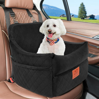 Dog Car Seat for Small/Medium Dogs, Dog Booster Car Seats with Thick Cushion for Dogs Under 35lbs, Detachable Washable Pet Car Seat with Storage Pockets, 2 Safety Belts(Black)