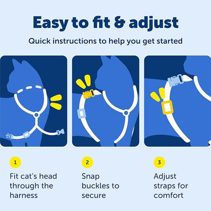 PetSafe Come With Me Kitty Harness and Bungee Leash, Harness for Cats, Medium, Black/Silver, CWMK-M-BLK | Adjustable 2-Point Fit Applies Gentle Pressure to Shoulders, Not Neck, for Small & Average Cats with 10.5 in - 14 in Girth