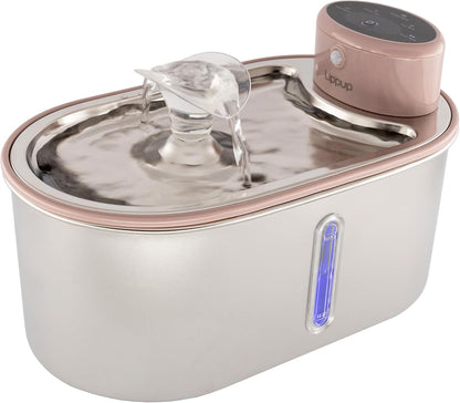 Wireless Cat Water Fountain Stainless Steel, 5200mAh Battery, Ultra Quiet, Automatic Pet Water Dispenser, 108oz/3.2L, Two Flow Modes, BPA-Free, Multi-Filtration, Includes 2 Filters- Creamy