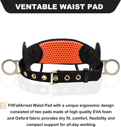 Safety Harness Climbing Belt - Tongue Buckle Safety Belt With Ventable & Moisture-Wicking Waist Pad and 2 Side D-Rings Personal Fall Protection Safety Belt for Work Positioning Restraint