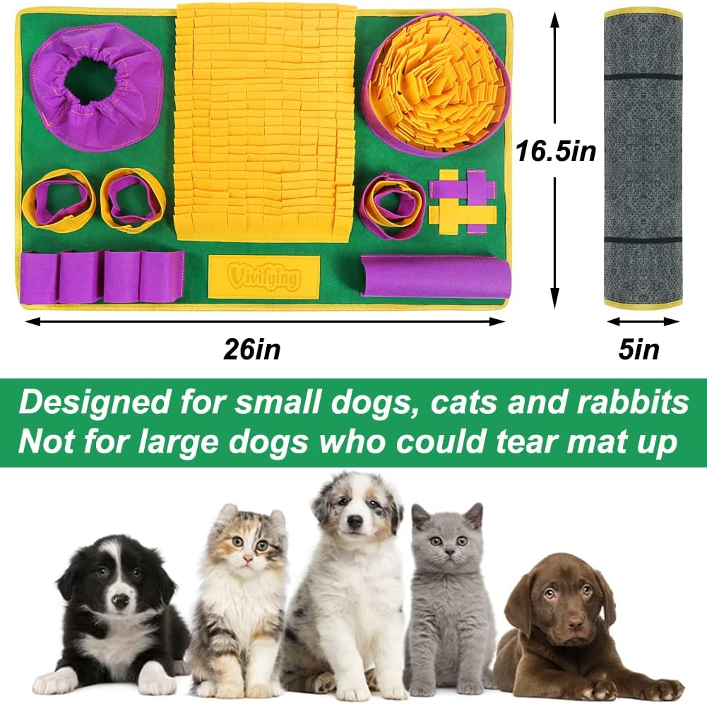 Vivifying Snuffle Mat for Dogs, Interactive Dog Puzzle Toys for Boredom and Mental Stimulation, Sniff Mat Helps Puppy and Cats Slow Eating and Keep Busy
