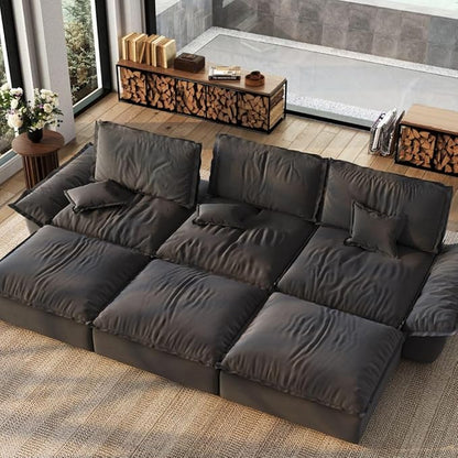 POVISON Oversized Modular Sectional Sailboat Sofa for Living Room with Adjustable Backrest Sectional Couches Large Deep Sofa Set 3 Seats Big with 3 Ottomans Comfy Cloud Couch for House Office