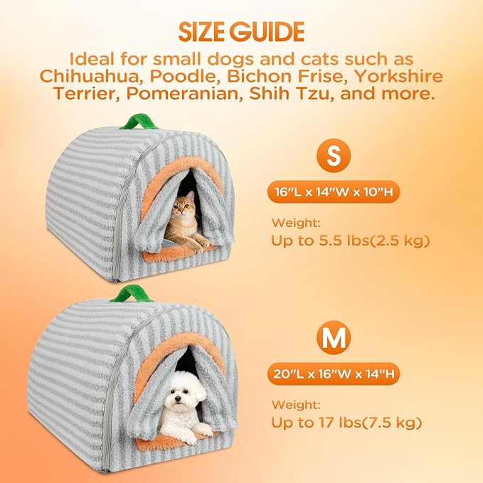 Dog House Indoor for Small Dogs, Grey, S | 2-in-1 Enclosed Dog Bed with Cover Cave & Curtain, Dog Tent with Plush Washable Cushion, Inside Dog House for Pets