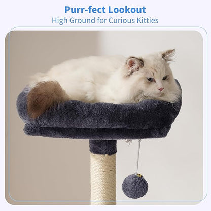 Heybly Cat Tree, 49.2 Inches Cat Tower for Indoor Cats, Spacious Cat House Condo with Hidden Space，Sturdy Steel Tube，Soft Plush Top Perch，Cozy Hammock and Sisal Scratching Posts, Smoky Gray HCT200SG