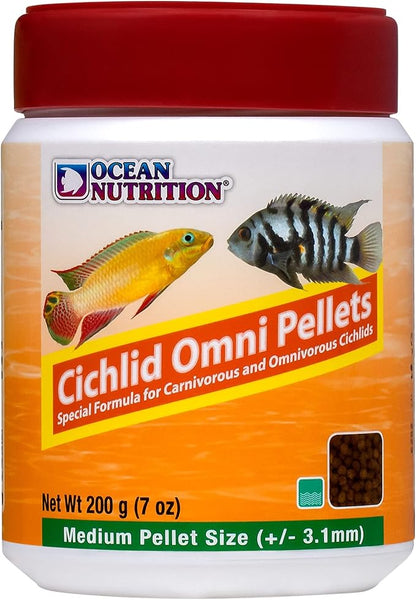 Ocean Nutrition Fish Food - Cichlid Pellets, High Protein (41%) Soft Moist Sinking Pellets for Omnivorous Predatory Cichlids - Enhances Color & Growth, 7 oz (200 g), Medium Pellet