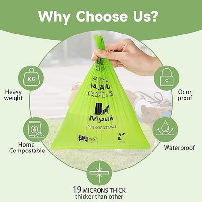 Certified Compostable Poop Bags for Dogs, 240 Poop Bags (16 Rolls), Landfill Friendly, Leak Proof Unscented Easy Open Poop Waste Bag（Green）