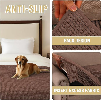 H.VERSAILTEX Plush Chenille Couch Cover for Dogs Pets Blanket for Bed Anti-Slip Soft and Durable Furniture Protector for Small Medium Large Cats Washable (52" x 82", Caramel)