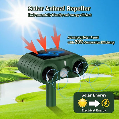 4PCS 2026 Upgraded Ultrasonic Solar Animal Repellent Outdoor,USB-C Charging and Wall-Mounting Capability with Motion Activated,for Deer Cat Squirrel Raccoon Rabbit Dog Garden Yard