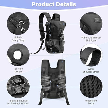 YUDODO Front Pet Carrier Backpack for Small Dog, Legs Out Dog Chest Carrier | Safety Belt, Ergonomic Support, Hands Free, Durable & Comfortable, For Walking Hiking Cycling, Black, M