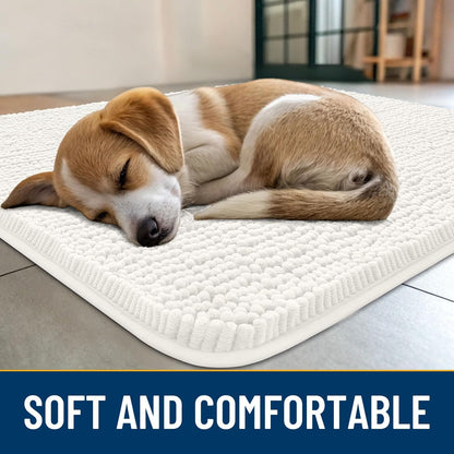 Smiry Dog Door Mat for Muddy Paws 36x24, Absorbs Moisture and Dirt Doormat, Non-Slip Washable Quick Dry Chenille Front Door Mat Indoor Entrance, Entryway Carpet for Inside Floor, Ivory