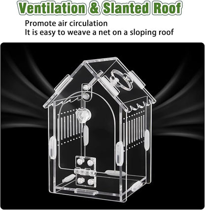 Jumping Spider Enclosure - Internal Dimensions 3.15"x3.15"x5.6" Acrylic Terrarium Kit for Tarantulas/Mantis/Reptiles with Magnetic Door, Ventilation & Easy Assembly