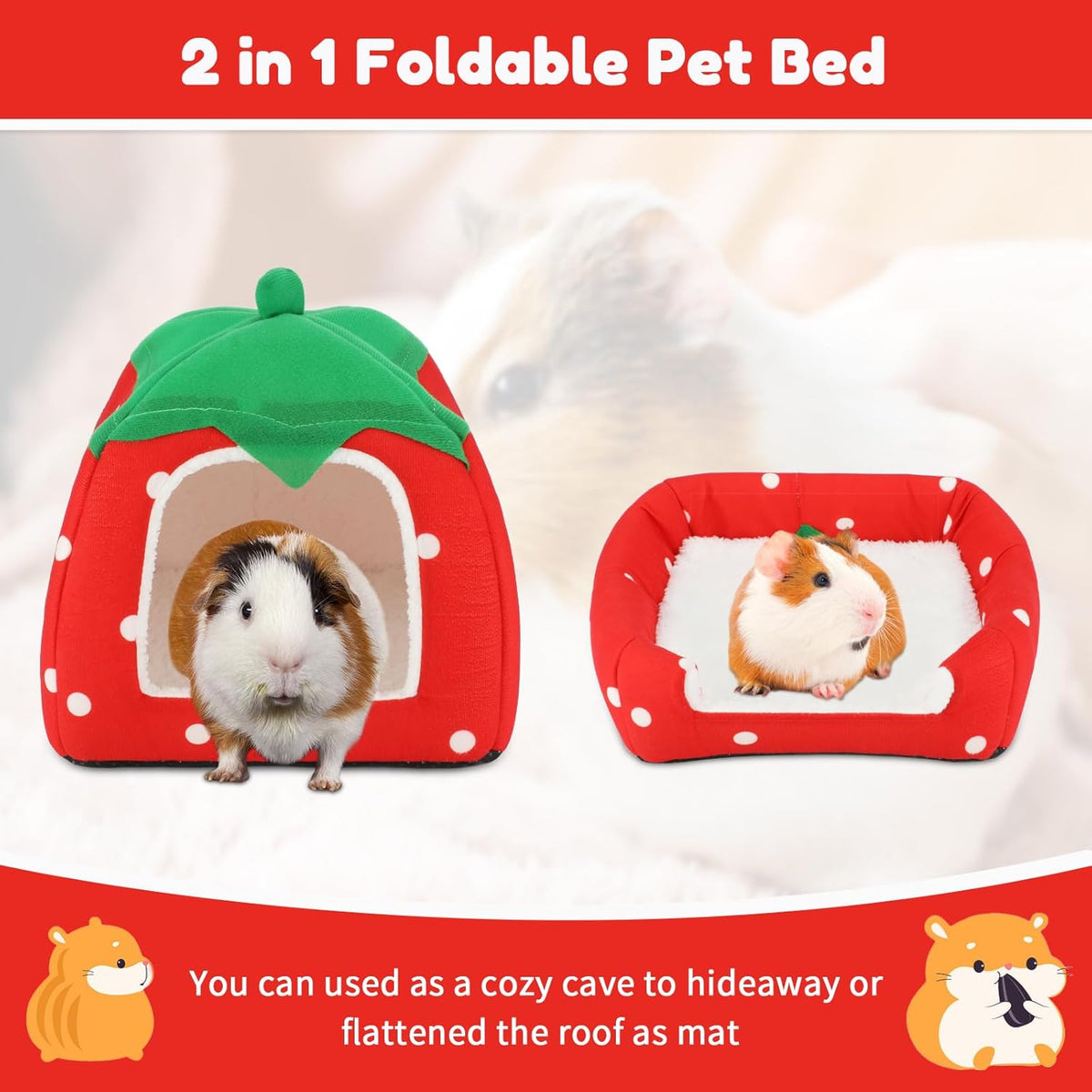 BWOGUE Guinea Pig House Bed Cozy Hamster Cave Large Hideout for Dwarf Rabbits Hedgehog Bearded Dragon Winter Nest Hamster Cage Accessories