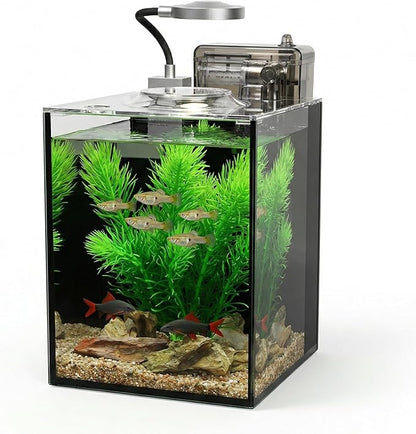 1.2 Gallon Small Aquarium Set Glass Fish Tank,Desktop Small Aquarium Kit for Beginners and Children to Keep Betta Fish, Goldfish, Shrimp, and Aquatic Plants (Black, 1.2 Gallon (Complete Kit))