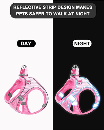 XXS Pink Soft Mesh Dog Harness and Leash Set,No Escape Puppy Harnesses for Training Walking， Reflective Adjustable Puppy Vest for Small Medium Dogs, Cats (Pink, XXS)