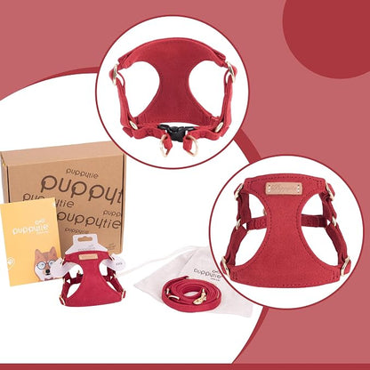 Puppytie xs Dog Harness with Multifunction Dog Leash,Soft Adjustable No Choke Escape Proof Pet Harness Vest,red Hawthorn,XS