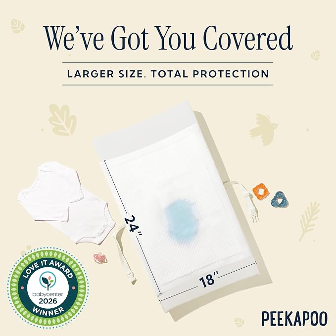 Peekapoo - The Original Disposable Baby Changing Pad Liners – 50 Pack | Super Soft, Waterproof, Ultra Absorbent | Portable, Travel-Friendly, Mess-Free Diaper Changes Anywhere | Super Soft, Waterproof, Ultra Absorbent, Fragrance-Free, No Dyes, 24 x 18 I...