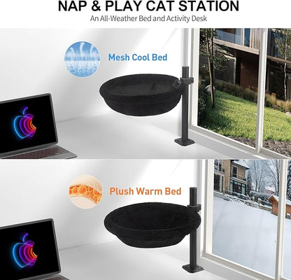 Cat Desk Bed - Machine Washable Reversible Cats Hammock for Large and Kitten - 360° Rotating & Height Adjustable - Supports Up to 45lbs - Indoor Cat Nest Furniture for Office & Game Tables - Black