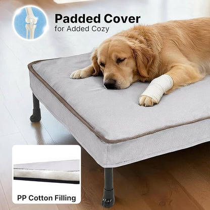 Veehoo Outdoor Elevated Dog Bed with Washable & Waterproof Cushion, Cooling | Medium Raised Dog Cot with Removable Cover, Brethable Mesh, Orthopedic Pet Bed for Indoor & Outdoor, 35" x 25", Dark Grey