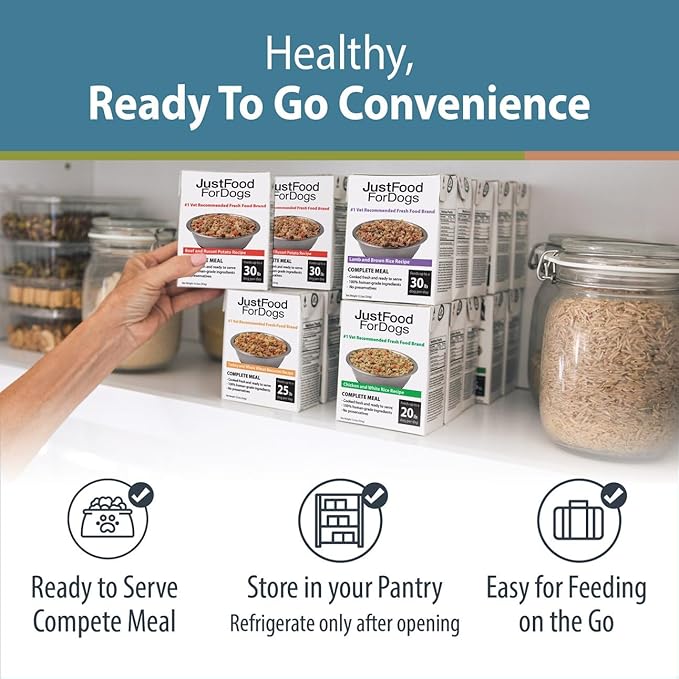 JustFoodForDogs Pantry Fresh Dog Food Variety Pack, Complete Meal or Topper, Beef, Chicken, Turkey, & Lamb Human Grade Recipe - 12.5 oz (Pack of 8)