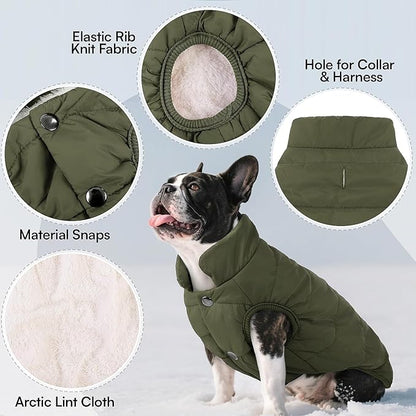 ASENKU Windproof Dog Winter Coat Waterproof Fleece Jacket Cold Weather Pet Apparel for Small Medium Large Dogs (ArmyGreen, S)
