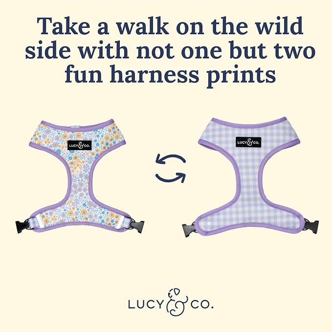 Lucy & Co. Reversible Dog Harness - Water-Repellent Neoprene, Dual-Print Design, Easy Swap Style, Adjustable Comfort Fit - Among Wildflowers Reversible Harness - X-Large