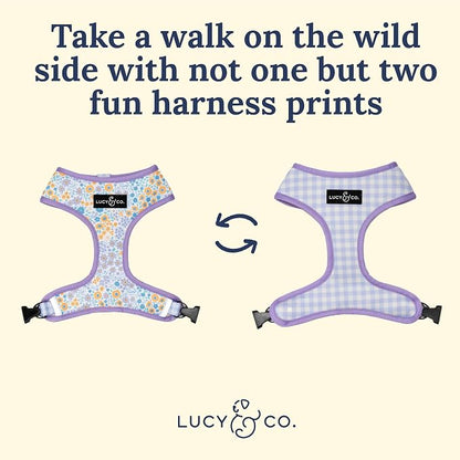 Lucy & Co. Reversible Dog Harness - Water-Repellent Neoprene, Dual-Print Design, Easy Swap Style, Adjustable Comfort Fit - Among Wildflowers Reversible Harness - X-Large
