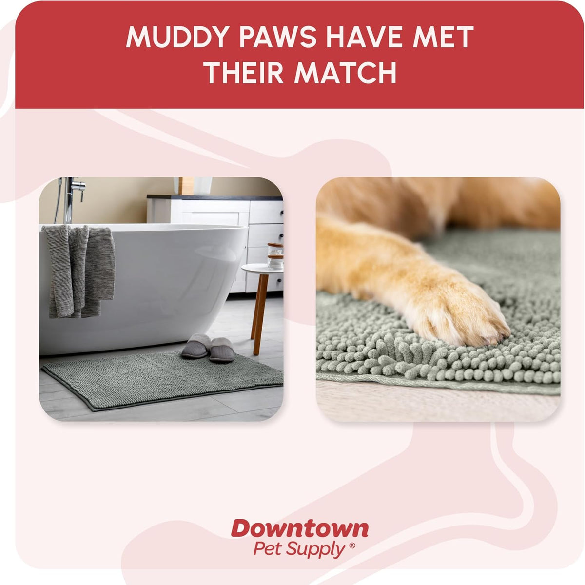 My Doggy Place Microfiber Dog Mat for Muddy Paws, 60" x 36" Light Gray - Non-Slip, Absorbent and Quick-Drying Dog Paw Cleaning Mat, Washer and Dryer Safe - X-Large/Runner