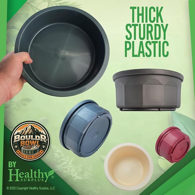 Pet Crock Bowl - 2 Pack – Thick Durable Plastic (Blue, 96oz Jumbo) Non-Tip Food & Water Dish for Dogs, Cats - Indoor/Outdoor - Chew Resistant, Easy Clean BouldrBowl from Healthy Surplus®