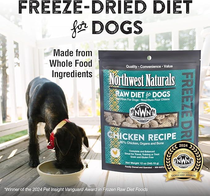 Northwest Naturals Freeze-Dried Chicken Dog Food - Bite-Sized Nuggets - Grain-Free, High-Protein, Raw Diet, Human-Grade Ingredients, All Natural, Healthy & Nutritious, Made in USA, 12 Oz (Pack of 2)