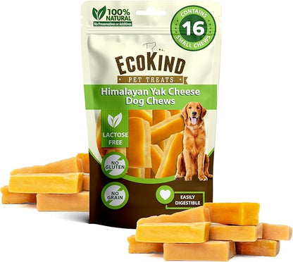 EcoKind Premium Gold Yak Cheese Himalayan Dog Chews, Healthy Dog Treats for Small Dogs, All Natural, High Protein Dog Chew, Cheese, Small - 16 Chews