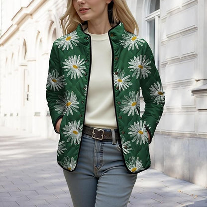 LIZALIG Women's Cropped Puffer Jacket Lightweight Floral Print Long Sleeve Padded Quilted Puffy Cardigan Coat