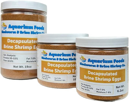 Aquatic Foods Inc. Decapsulated Brine Shrimp Eggs, Non Hatching Shell Free Artemia Cysts. These Eggs Ready to Feed Small Tropicals, Killies, Corals, Anemones, All Fry & Babies…19oz Large Round Jar