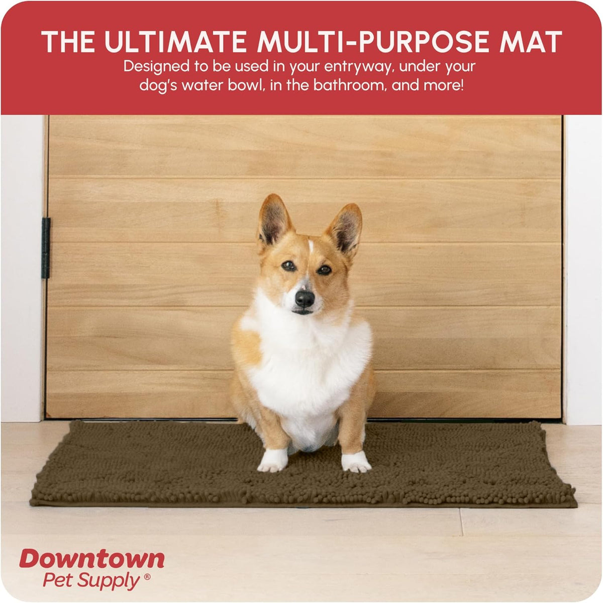 My Doggy Place Medium Microfiber Dog Mat, 31" x 20", Brown, Absorbent and Quick-Drying, Non-Slip Rubber Backed, Machine Washable