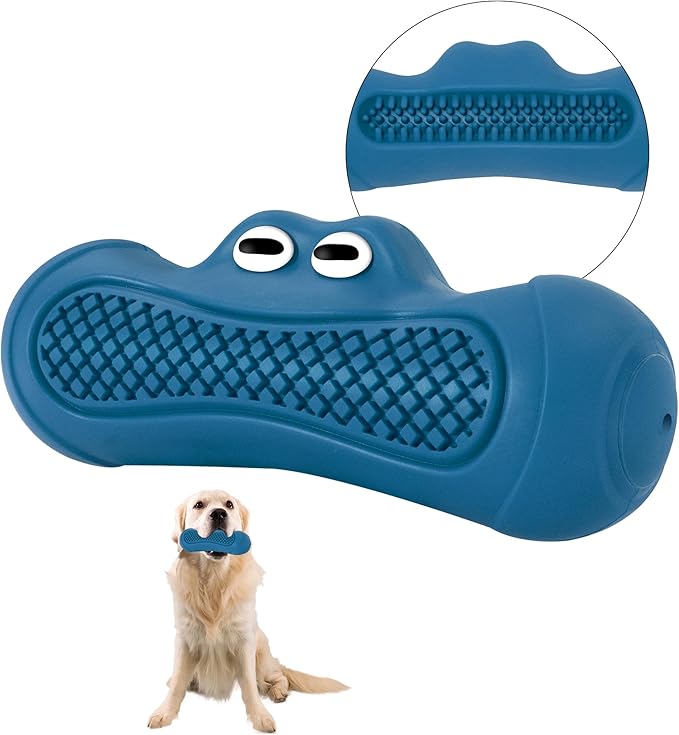 Durable Dog Chew Toy for Aggressive Chewers, Tough Natural Rubber Squeaky Dog Toy with Irresistible Beef Flavor, Dental Care, Teeth Cleaning & Boredom Relief for Medium & Large Dogs (Blue)