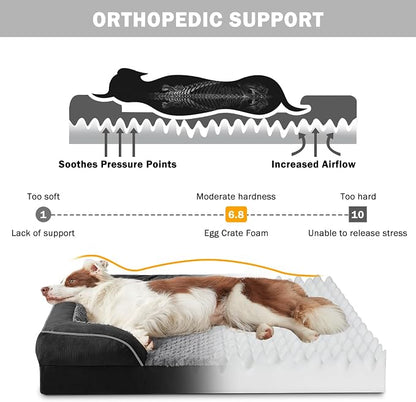 Orthopedic Dog Bed for Large Dogs, Washable Waterproof, Egg-Crate Foam Dog Couch Bed with Washable Removable Cover, Waterproof Lining and Nonskid Bottom