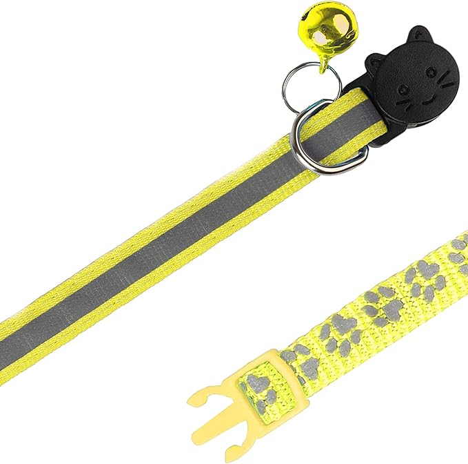 BANMODER 2 Pack Reflective Cat Collar Breakaway with Bell,Personalized Kitten Collars,Adjustable Safety Buckle Collar for Male Cats Girls & Boys (Yellow)