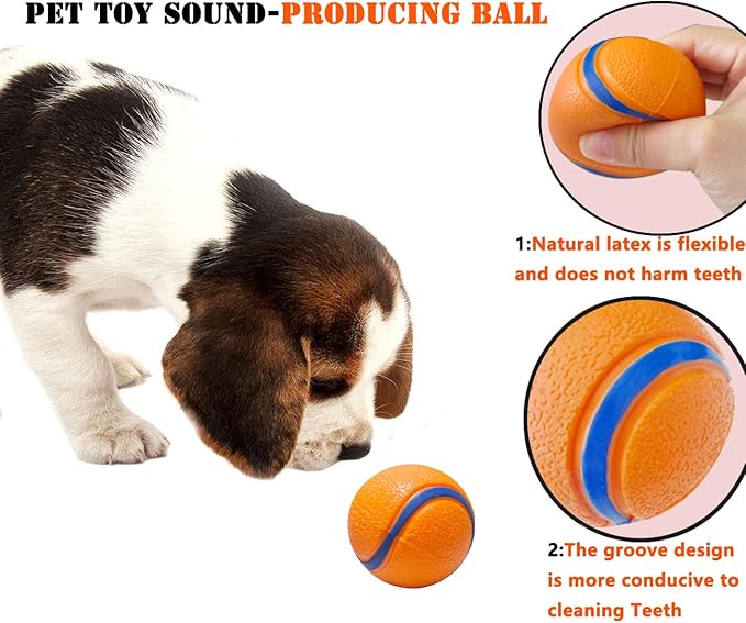 Dog Toy Ball,Rubber Sound-Producing Toy Ball, with a Groove Design That is Resistant to Bites, Has a High Bounce, Dog Training Interactive Pet Toy, Relieving Pet Anxiety,Pack of 2