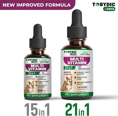 Cat & Dog Multivitamin 21 in 1 Pet Supplements with Cranberry & Glucosamine - Natural Medicine & Support for UTI, Urinary Tract, Bladder, Kidney, Skin Coat, Joints Treatment Made in USA