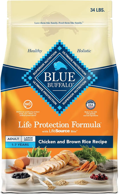 Blue Buffalo Life Protection Formula Large Breed Adult Dry Dog Food, Promotes Joint Health and Lean Muscles, Made with Natural Ingredients, Chicken & Brown Rice Recipe, 34-lb. Bag