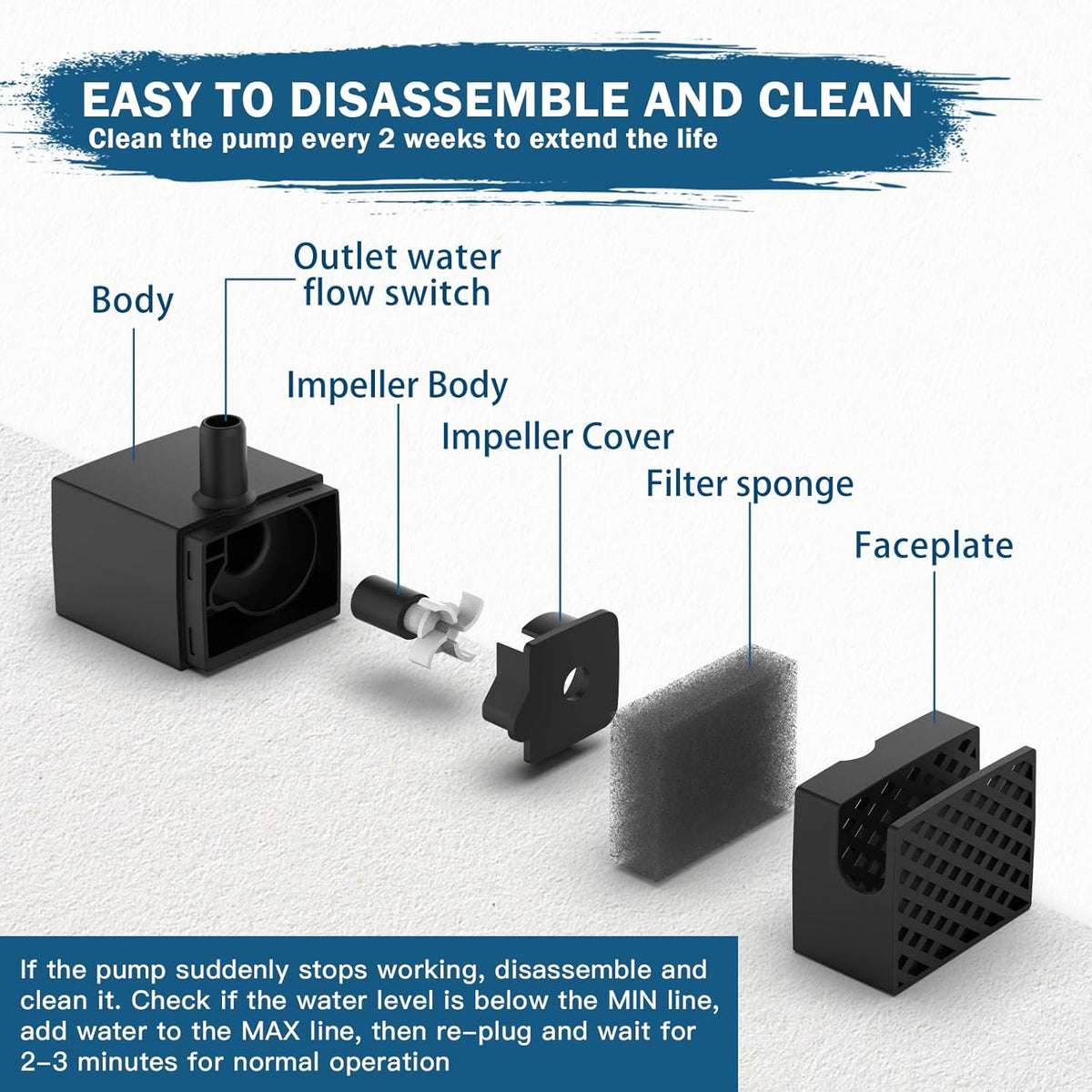 PETNF Dog Water Fountain Water Pump Replacement for PETNF 3 Gallons Stainless Steel Pet Water Fountain for Large Dogs, Replacement Pump for D2223, D2341, D2322 Models, Safe, Quiet and Powerful Pump