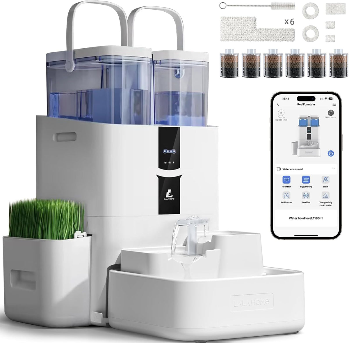 Daily Fresh Cat Water Fountain 10L/338oz Self Filling and Cleaning, Pet Water Dispenser with Filter System for Dogs, 5G Wi-Fi Smart Bowl Wastewater Separation & No Slimy with Quiet Pumps