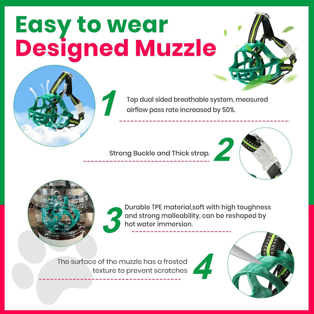 Dog Muzzle, Basket Muzzle for Small Medium Large Dogs, Anti-Biting and Chewing, Lightweight & Sturdy Cage Design, Allows Panting & Drinking, Ideal for Grooming & Training(Green Size XL)