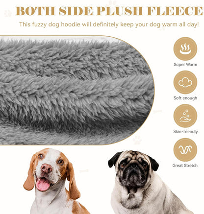 Fuzzy Dog Sweaters for Small Dogs Soft Double-Sided Plush Fleece Pet Sweater Clothes Pet Coats Dog Hoodie Sherpa Hooded Sweatshirt(Grey-S)
