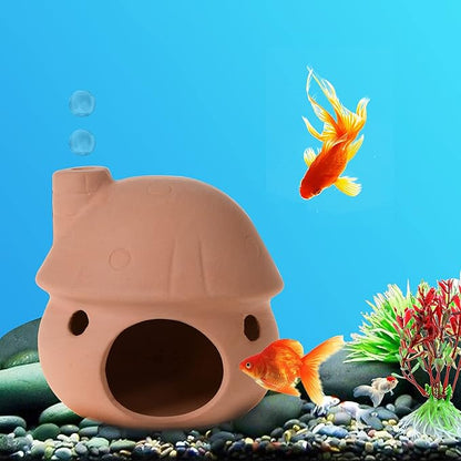 Aquarium Ceramic Mushroom House Decorations, Natural Fish Tank Landscape Frog House for Cichlid Betta Fish Goldfishes Tank Landscape Decoration